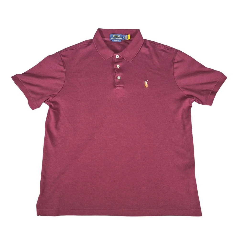 Polo Ralph Lauren Mens Classic Fit Polo Shirt Medium Burgundy Red Short Sleeve